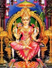 Image of Lalitha tripura sundari sitting on Manidvipa for pages: मणिद्वीपवर्णनम्, మణిద్వీప వర్ణనము